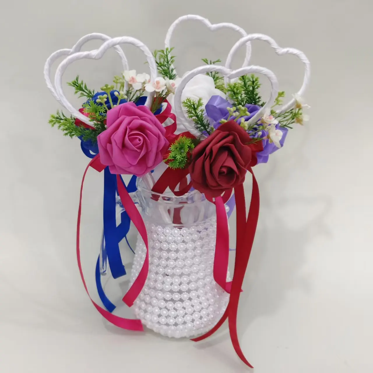 Bride's wedding bouquet, children's magic fairy wand, simulated flower, baby's breath, roses, wedding photo props