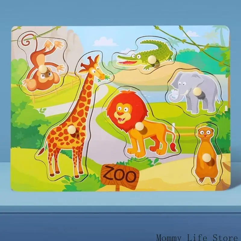 

Wooden Farm Animals Marine Life Puzzle For Children Aged 3-6 Years Old Pegs Puzzle Hand Game
