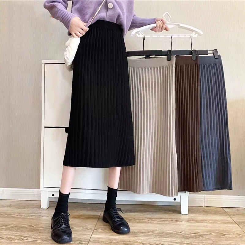 

Women Office Skirt autumn winter Warm Knitted Slit skirt Black Pencil Skirts Ladies High Waist Elegant Long Skir Party Club Skir