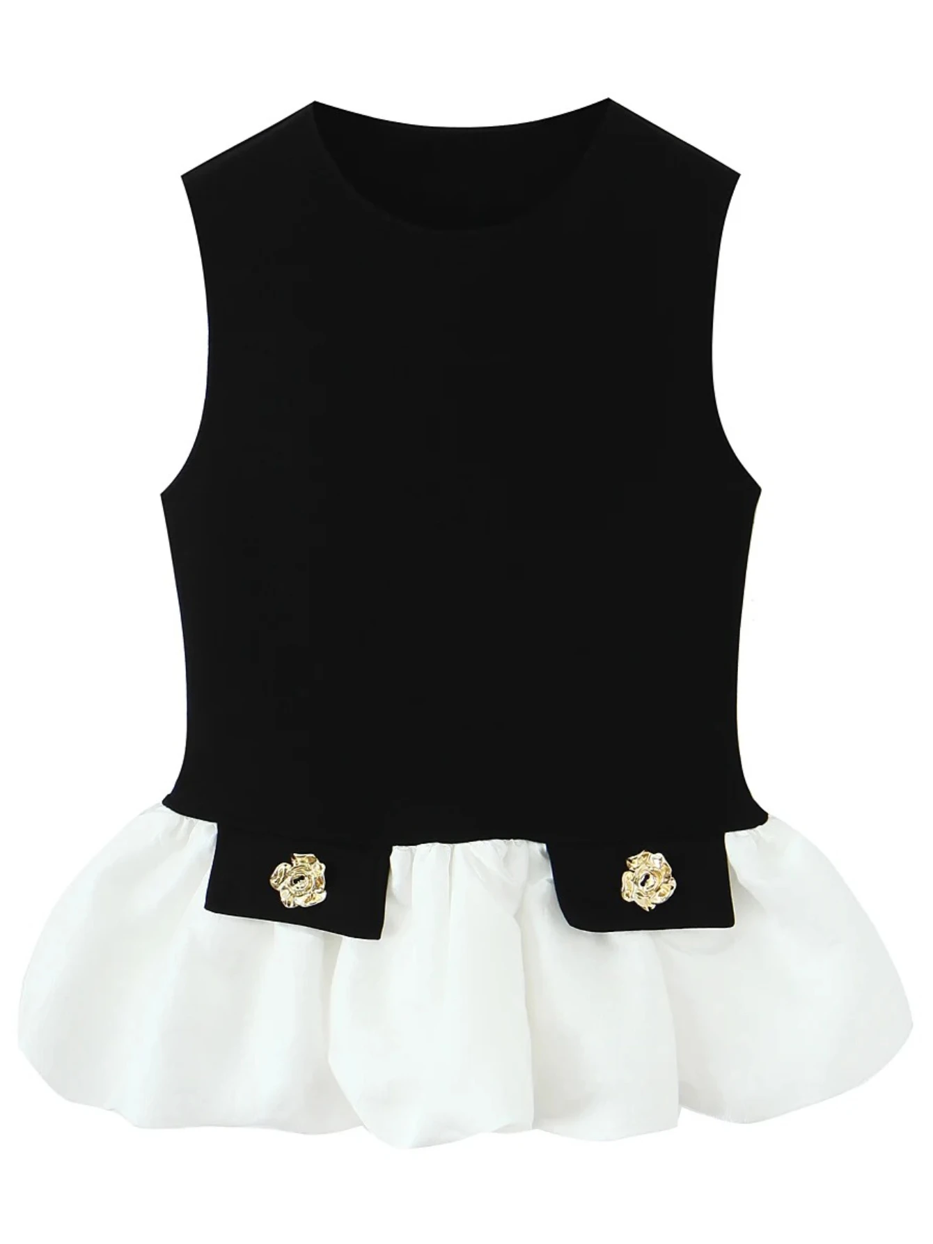 

Women's Vest Summer New Style Black With White Color Sleeveless Stretch Top Vest Female