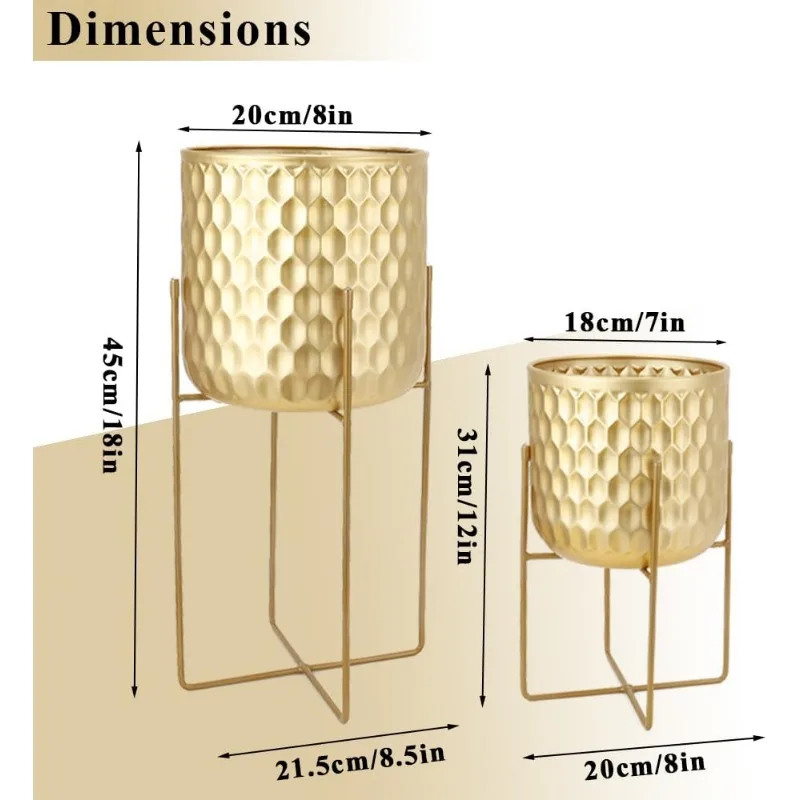 Set of 2 Planters with Stand Indoor Outdoor Metal Plant Stand 8 * 18 &7 * 12 