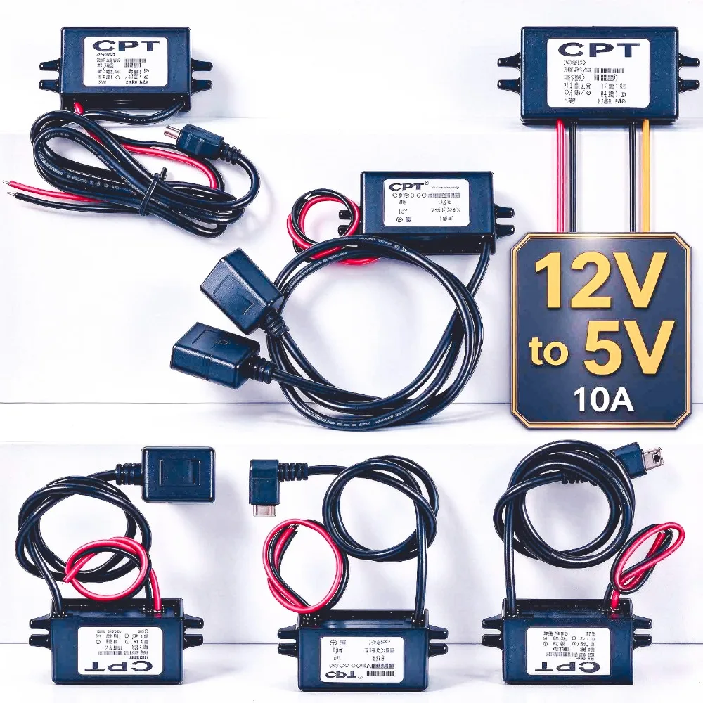 12V to 5V Waterproof DC-DC Step Down Power Converter Module, USB-A Female, Dual USB, Type C, Open Wire Connector, CE ROHS