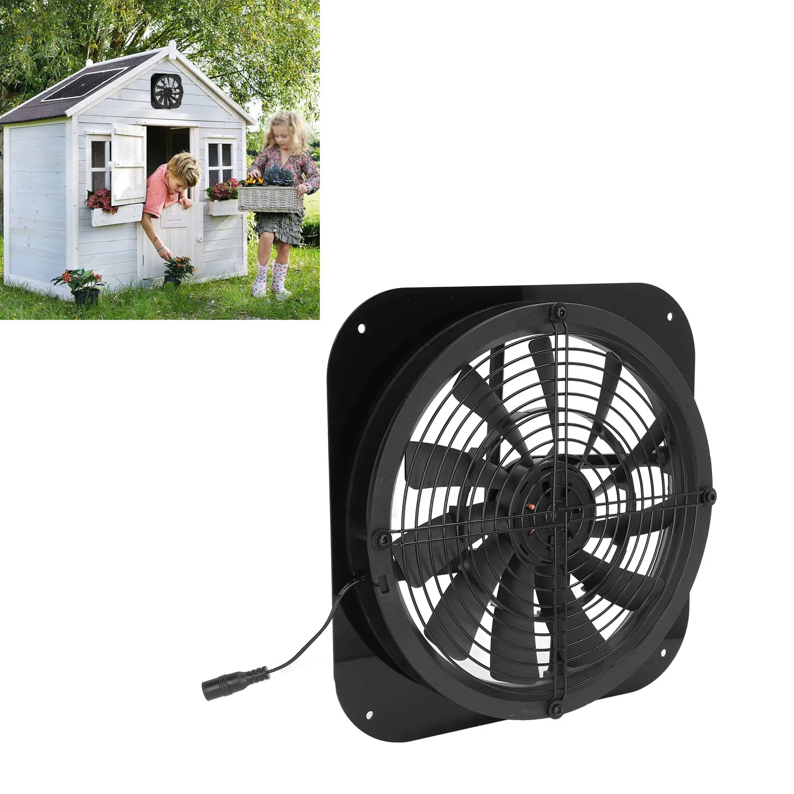 

9,8-дюймовый солнечный вытяжной вентилятор высокого давления, круглый вентиляционный вентилятор для небольших куриных домиков, теплиц, навесов