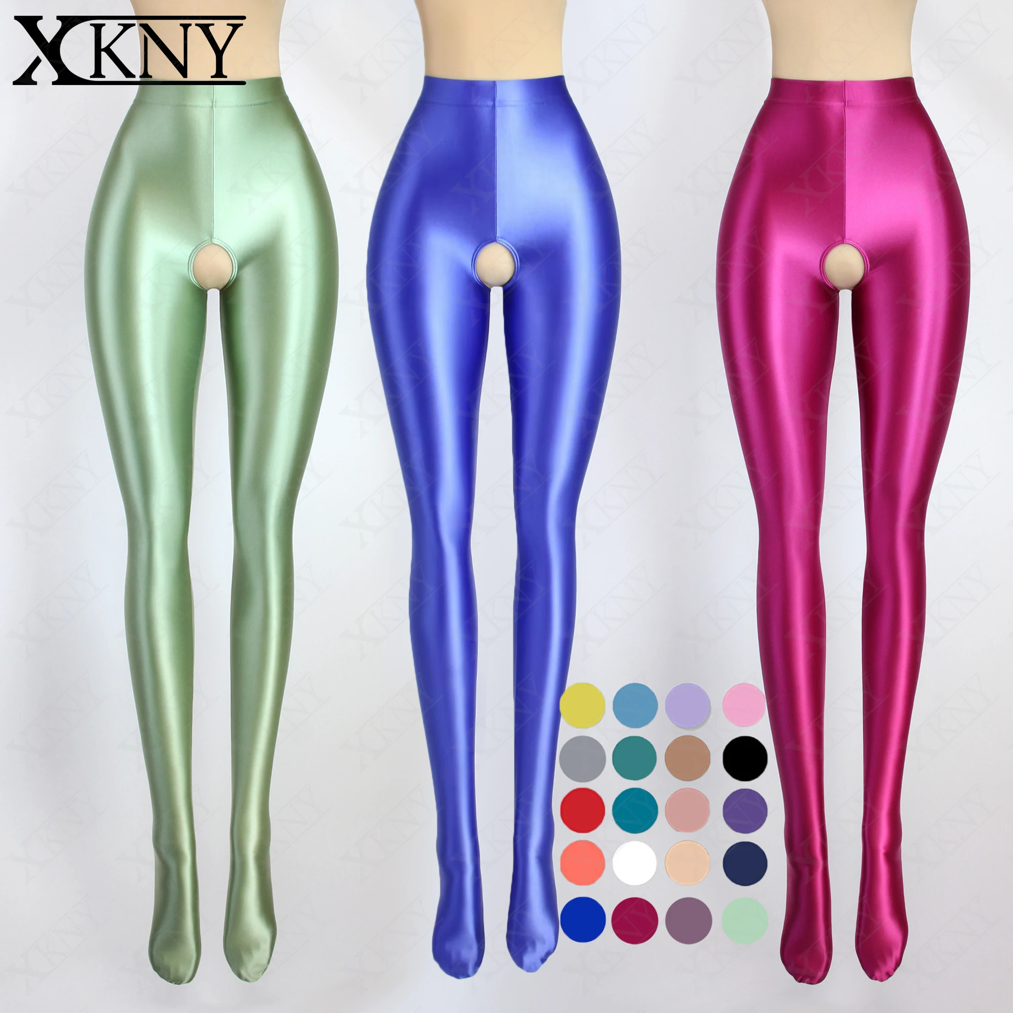 

XCKNY Open crotch pants satin oil glossy opaque pantyhose wet look tights sexy stockings Japanese glossy slim high pants Unisex