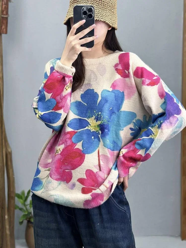 Max LuLu Fashion Design Luxury Pullover Spring Womens Printed Loose Warm O Neck Sweaters Ladies Classic Leisure Floral Jumpers