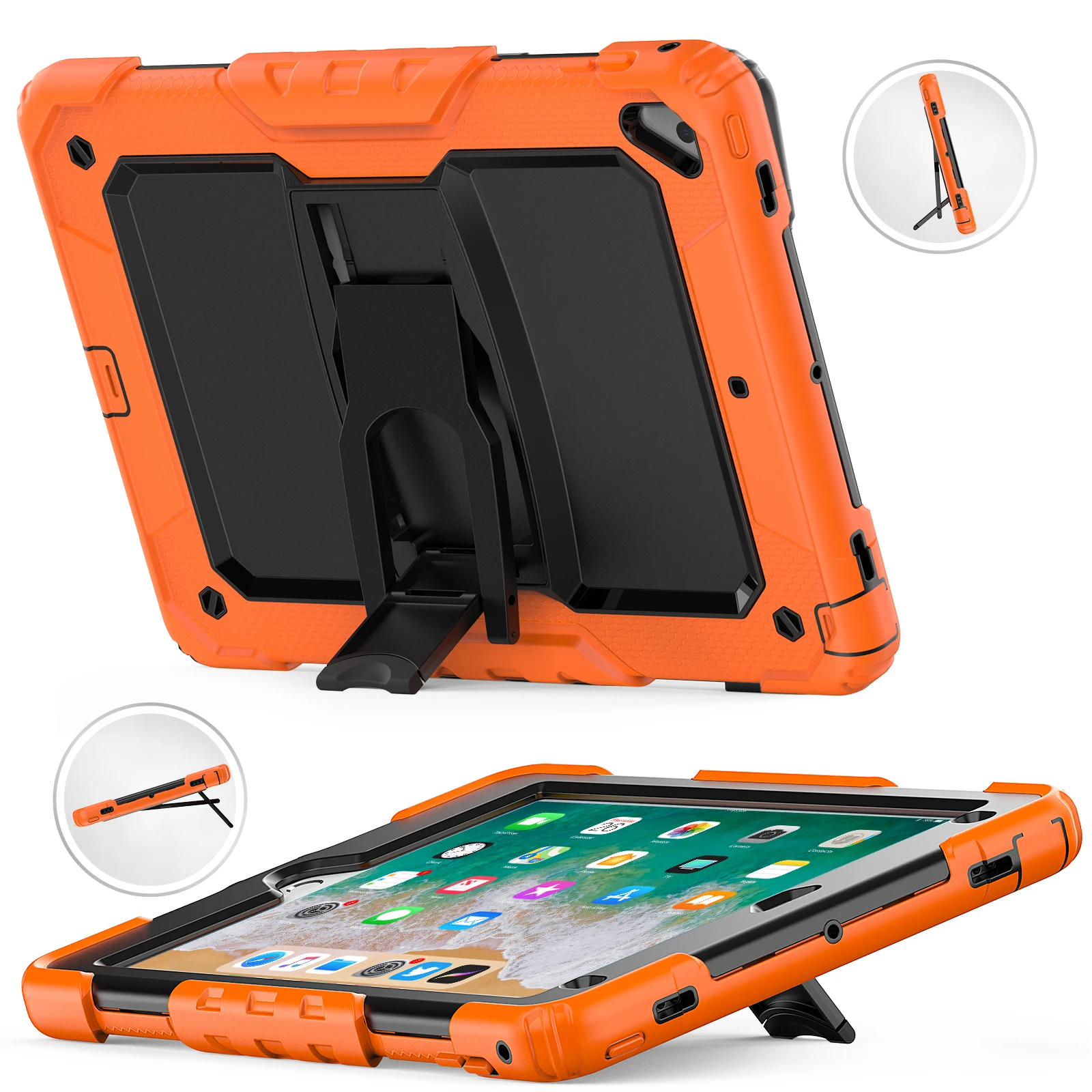 Kickstand Case for iPad 9.7-inch (2018) / (2017) / iPad Pro 9.7 inch (2016) / iPad Air 2 PC + Silicone Tablet Cover with Shoulde