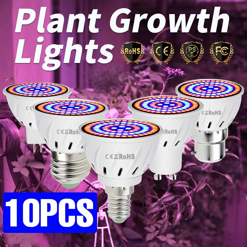 

10PCS LED 220V E27 Grow Light Bulb Full Spectrum E14 Indoor Flower Seedling Succulents Pot Plants Cultivation Lamp GU10 MR16 B22