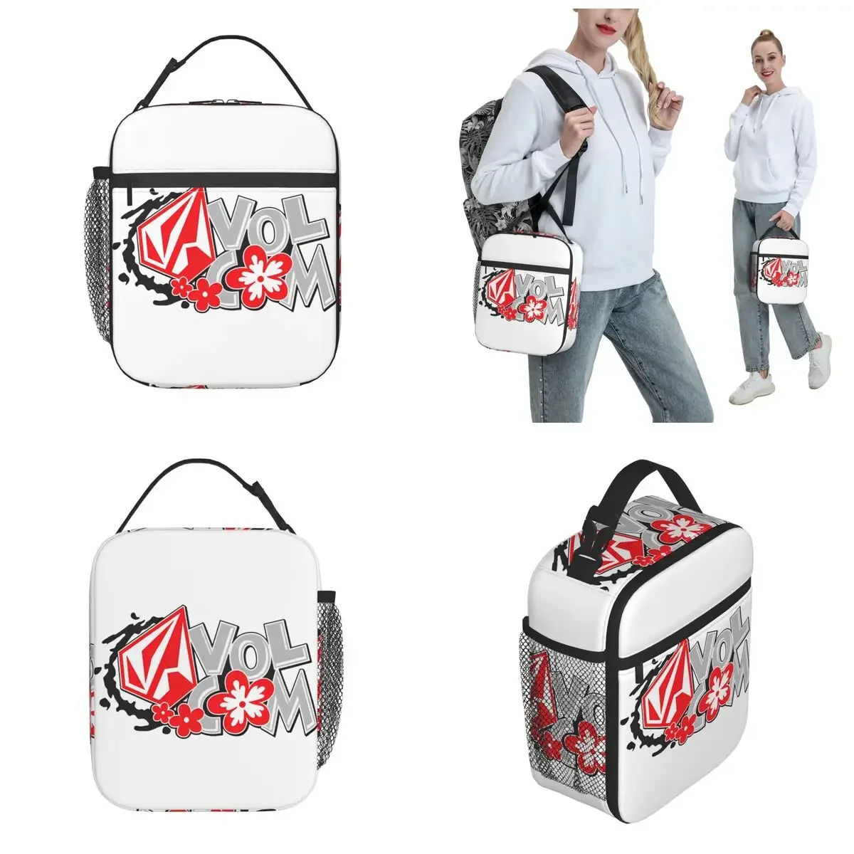 Insulated Lunch Bags V-volcom Logo Flower Product Storage Food Box Unique Design Cooler Thermal Bento Box For Outdoor