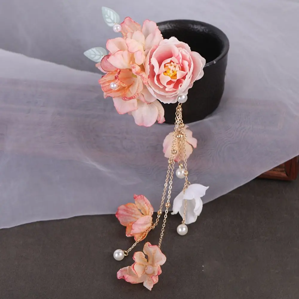 Tassel Hanfu Hair Accessories Colorful Ancient Style Chinese Style Hair Clip Pearl Headpieces Flower Hairpin Photography Props