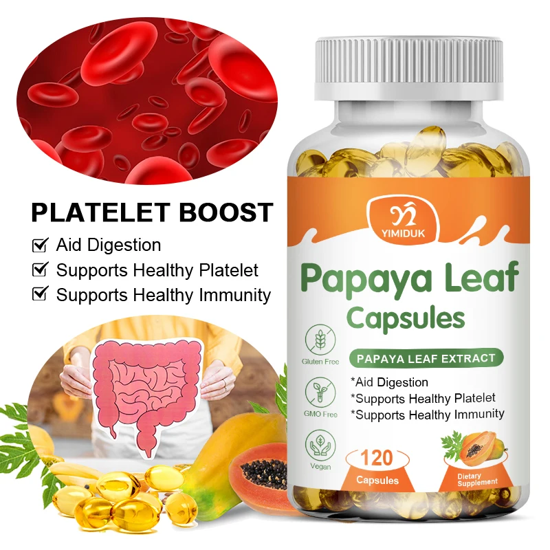 Papaya Leaf Extract Capsules Digestive Enzymes Bone Marrow & Spleen Support Healthy Platelets Immune Gut Health