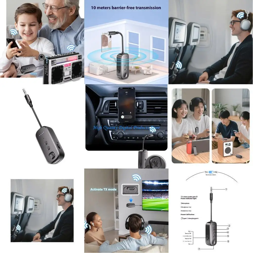 

U2JE 3.5mm Auxes To Bluetooth-compatible Transmitters 15H Battery Lifes 10m Ranges Wireless Sound Adapters Car