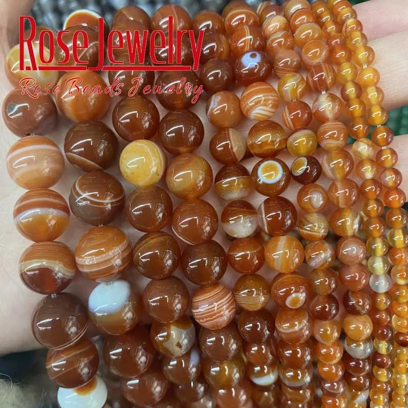 Wholesale Natural Stone Beads Red Stripes Agates Round Beads For Jewelry Making DIY Bracelet Necklace 4 6 8 10 12 14mm 15