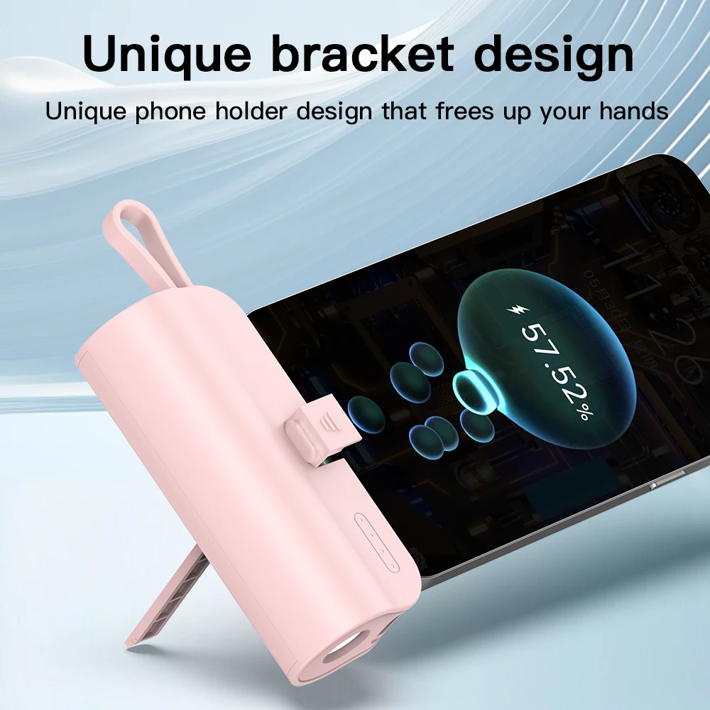 Mini Portable 5000mAh Power Bank with Built-in Cable Charging Port, Built-in LED Lighting Lamp, and Built-in Stand Function - view 4