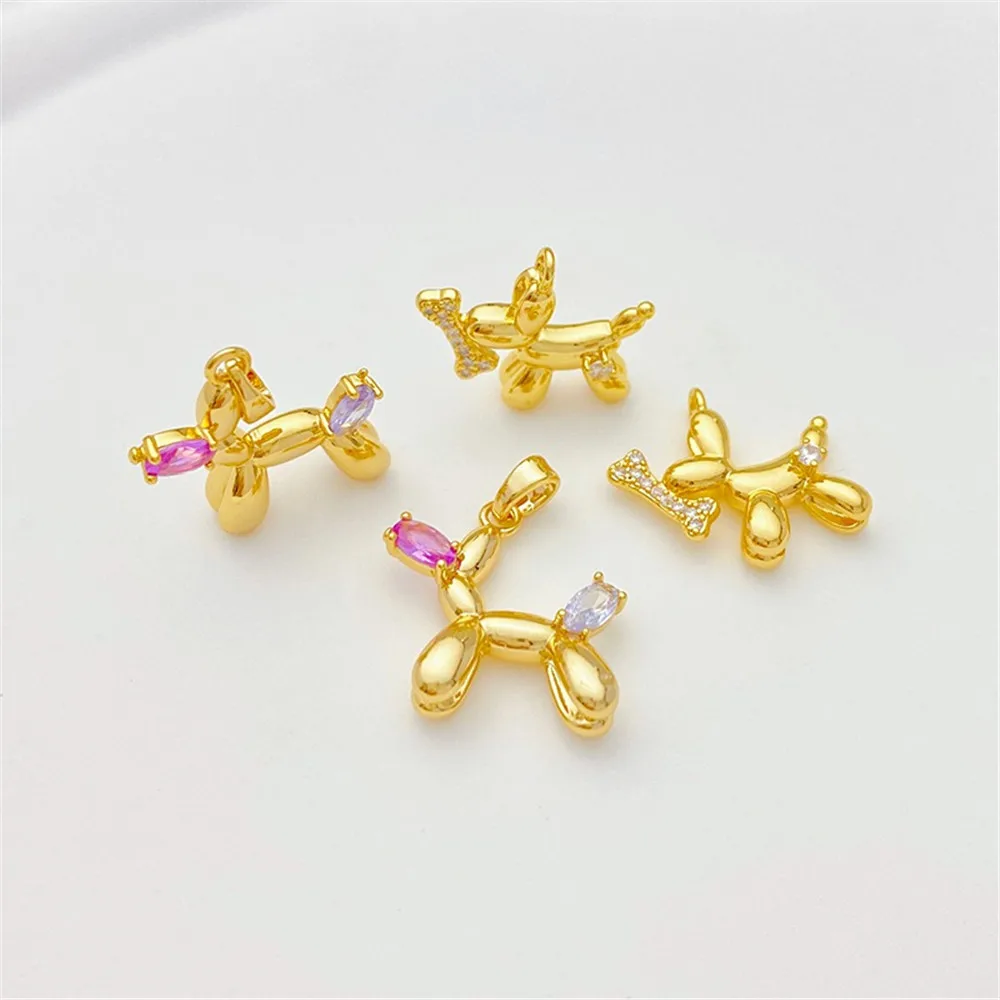14K Gold-plated Inlay Zircon Balloon Dog Charm Pendant DIY Jewelry Supplies Beads for Necklace Bracelet Craft Accessories