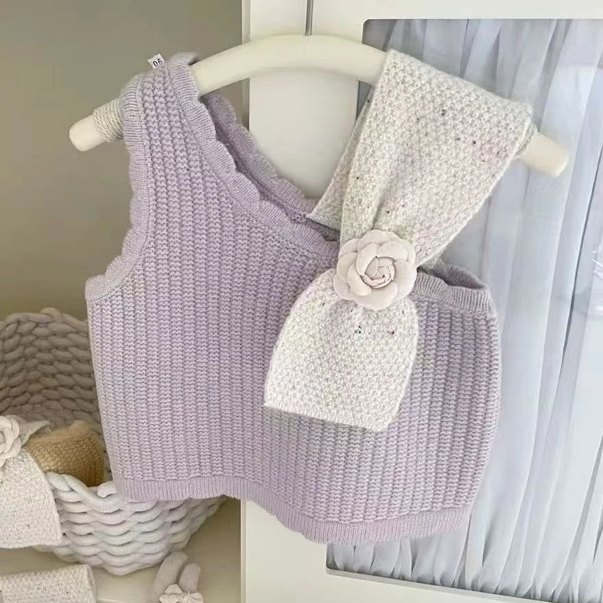 Girls Sweater 2026 Autumn and Winter New Children's Clothing Korean Style Girl Baby Cute Design Feeling Flower Knit Halter
