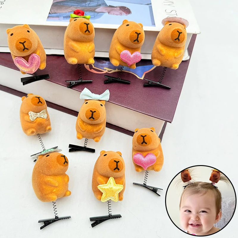 10Pcs Flocking Cute Capybara Hair Clip Spring Hairpin Random Duckbill Headwear Accessories Children's Hair Accessories