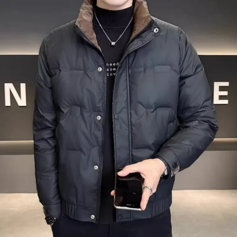 سترة شتوية دافئة خفيفة الوزن للرجال بياقة واقفة، ملابس خارجية حرارية من ريش البط، معطف مقاوم للبرد #1