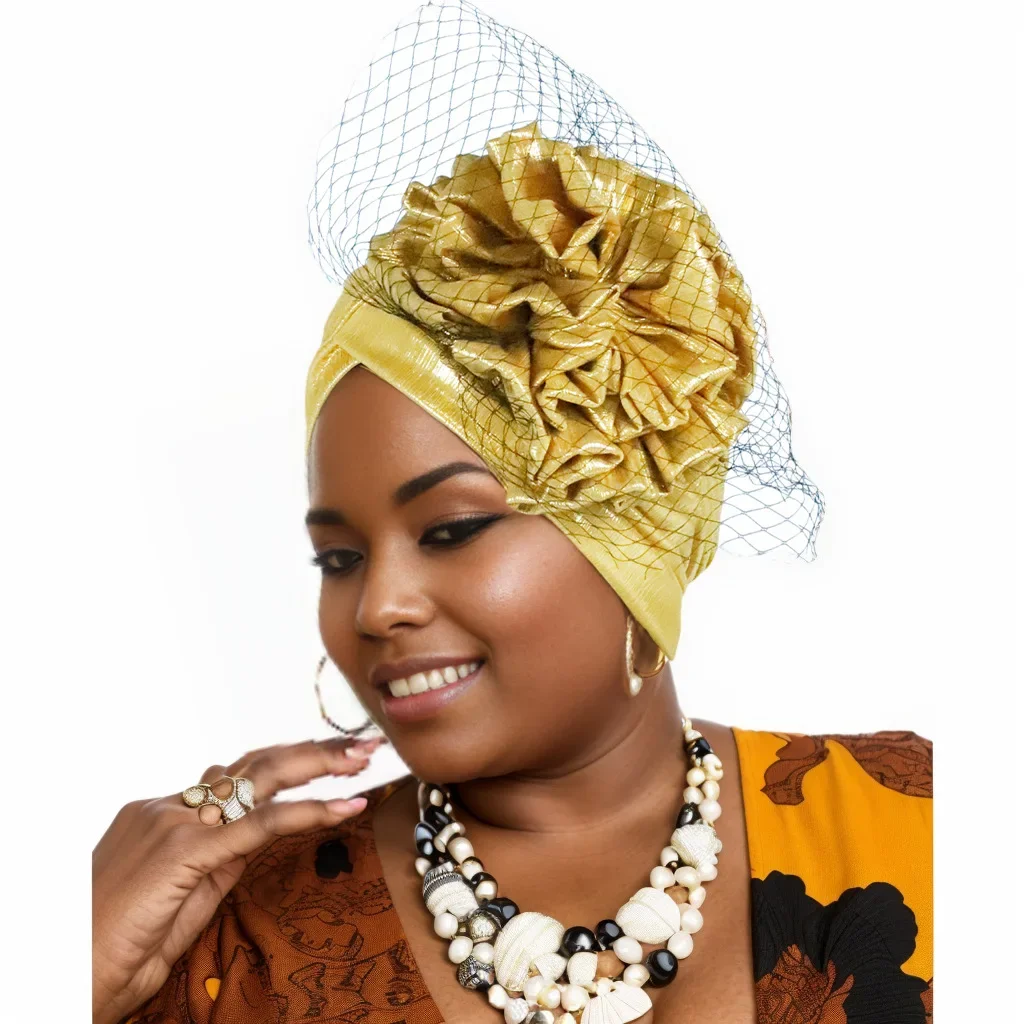 

Новая мода африканский мусульманский яркий шелковый цветок тюрбан для женщин нигерийский свадебный головной убор капот авто геле головные уборы повязка на голову