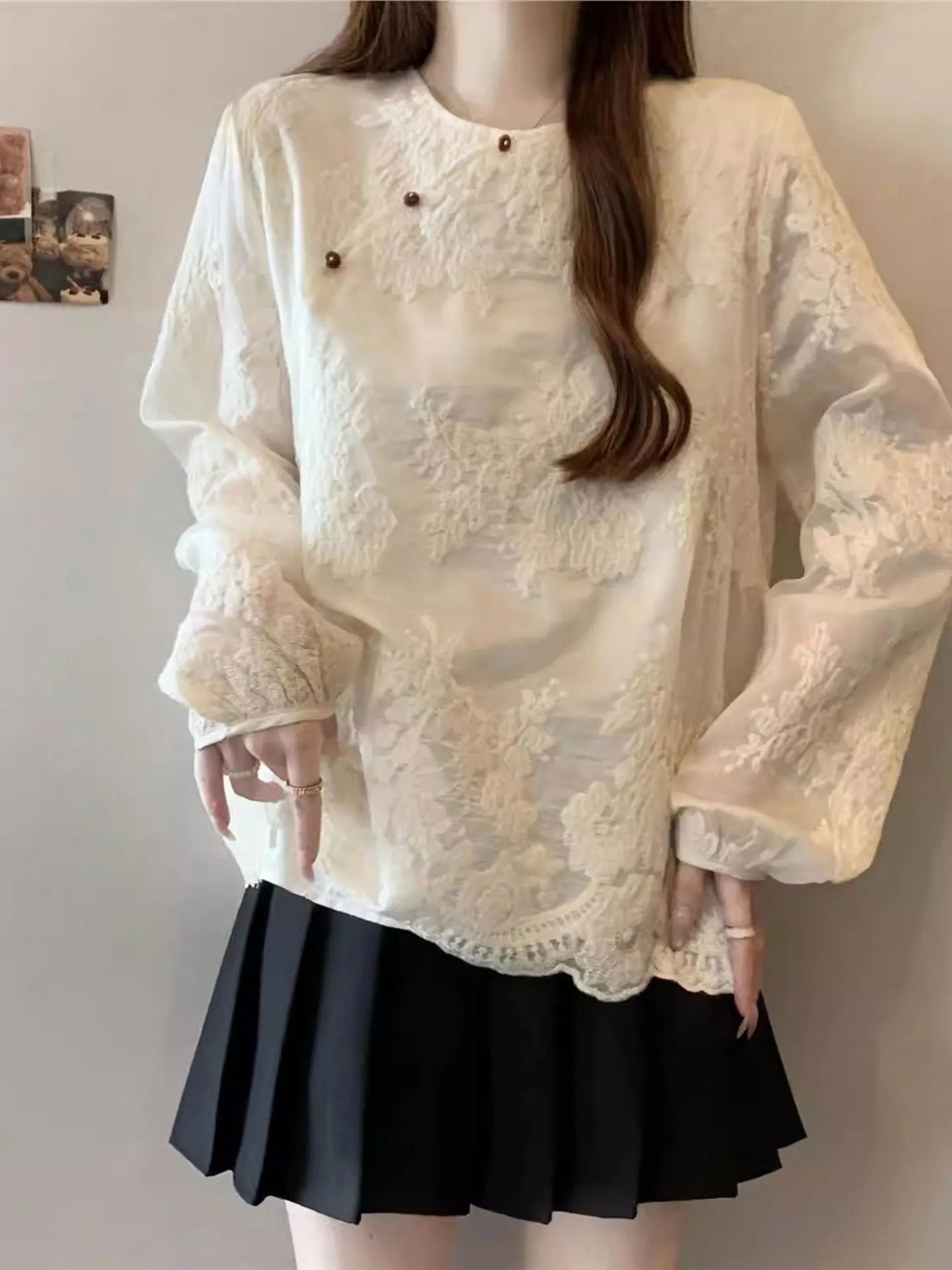 

Новая женская свободная блузка-топ из китайской ткани с цветочным узором, весна 2026, повседневный стиль, большие размеры, люксовая, антивозрастная