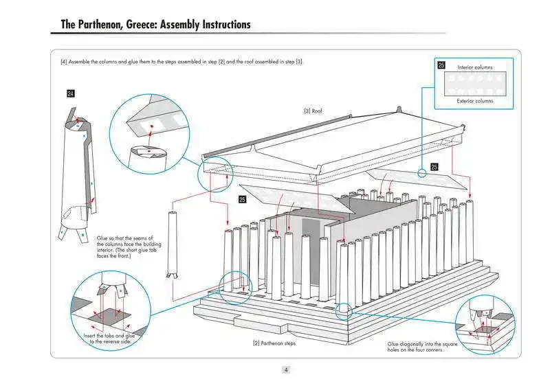 ภาษากรีก Athena Parthenon อาคารสถาปัตยกรรมกระดาษคู่มือ DIY ของเล่น