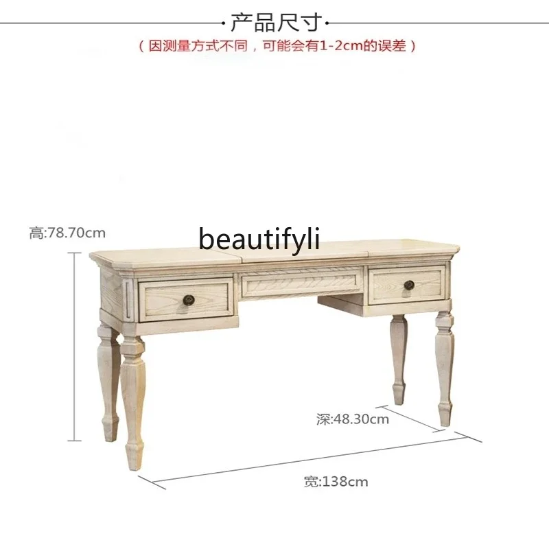 ss1001 American Country Solid Wood White Old Dresser French Retro Bedroom Flip Makeup Table Multifunctional Desk
