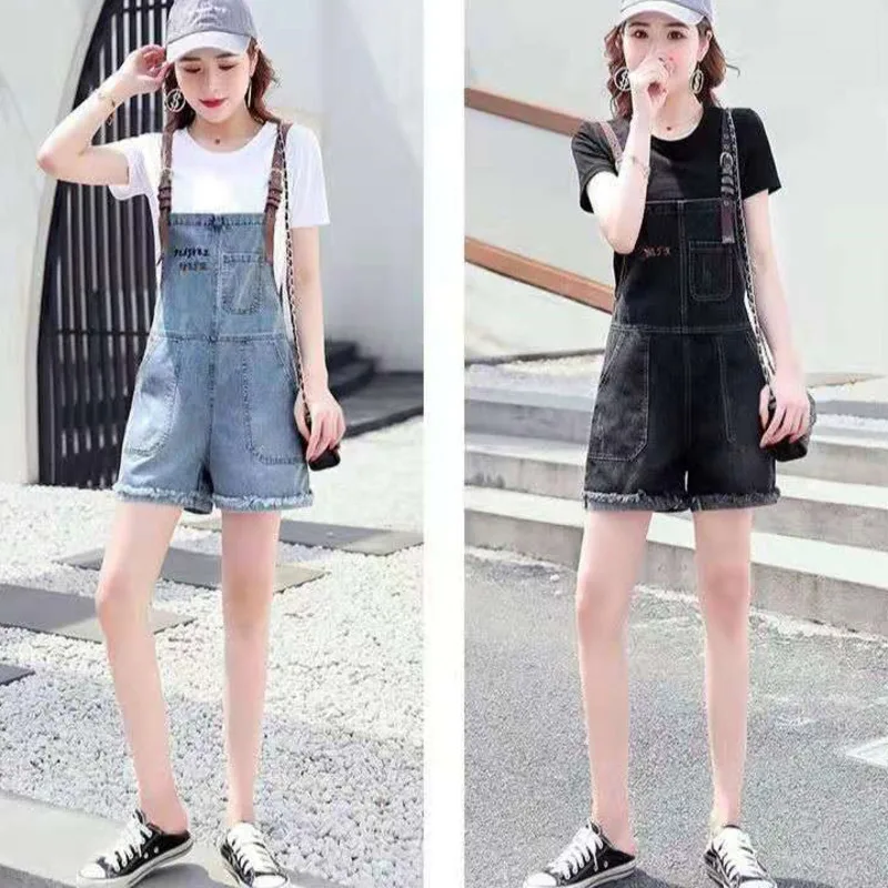 Women's Suit 2023 New Summer Thin Shirts Loose Fashion Crop Top Wide Leg Denim Strap Shorts 2 Two Piece Set For Women Clothing