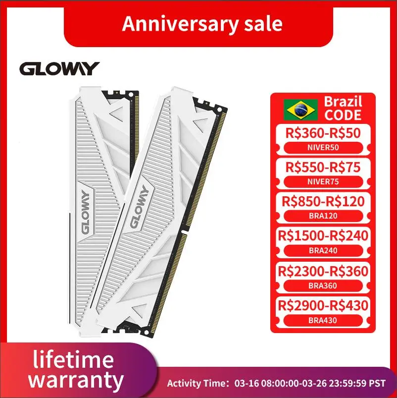 Gloway memoria ram ddr4 8gb 16gb 3200mhz 3600mhz memoria de escritorio ddr4 Ram de doble canal para Computador PC