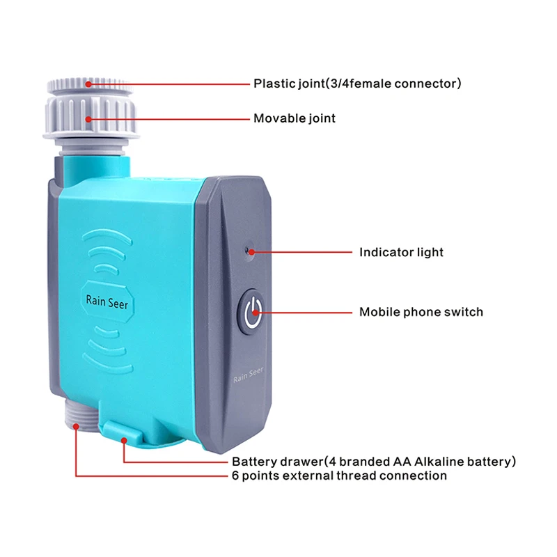 Rain Seer 투야 블루투스 정원 홈 관개 급수 타이머, 와이파이 물 타이머, 휴대폰 리모컨