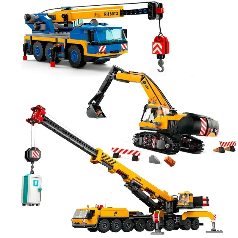 

City Mobile Construction Crane Excavator Building Blocks MOC Engineer Vehicle Assemble Bricks Toys Gift For Children Kids