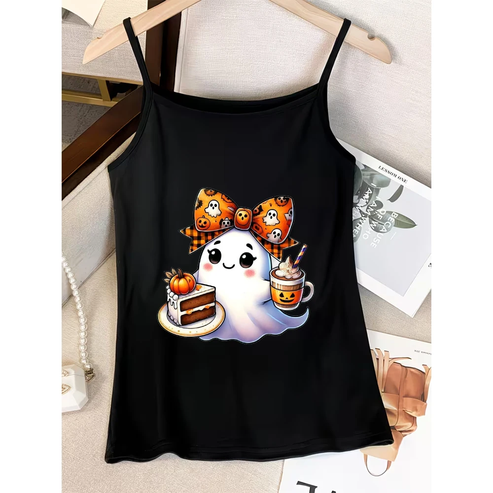 Cute Ghost Camisole Women Halloween Pumpkin Graphic Tank Top Casual Sleeveless Vest for Party Festival Kawaii Style