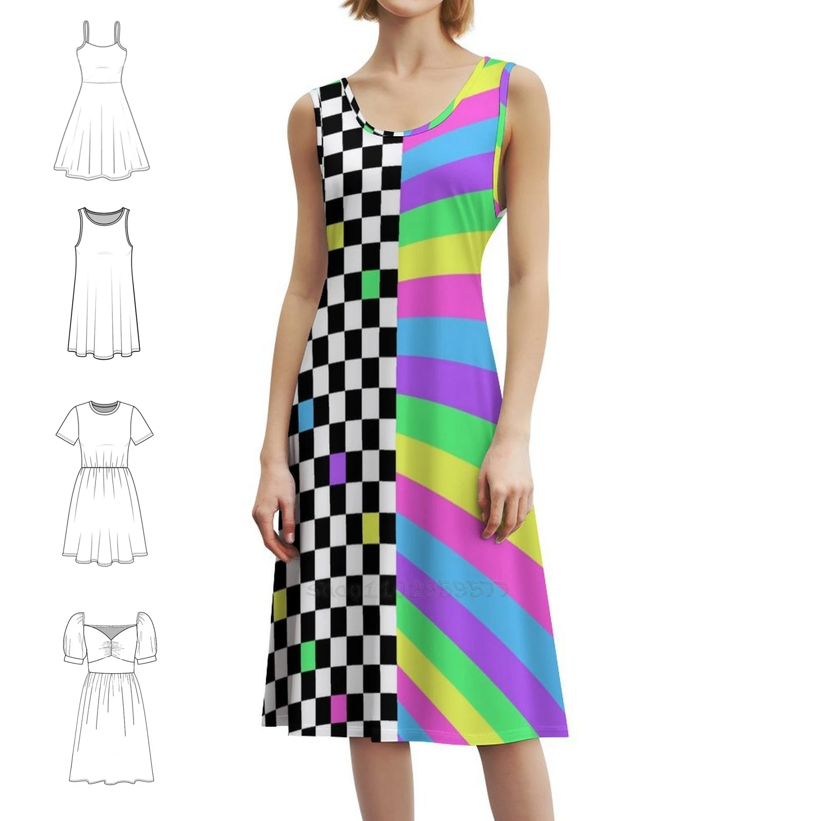 

Kawaii 80'S Pattern 1 Women's Streetwear Party Dress Trendy Print Club Clothing For Female Pattern 80S Eighties 1980S Retro