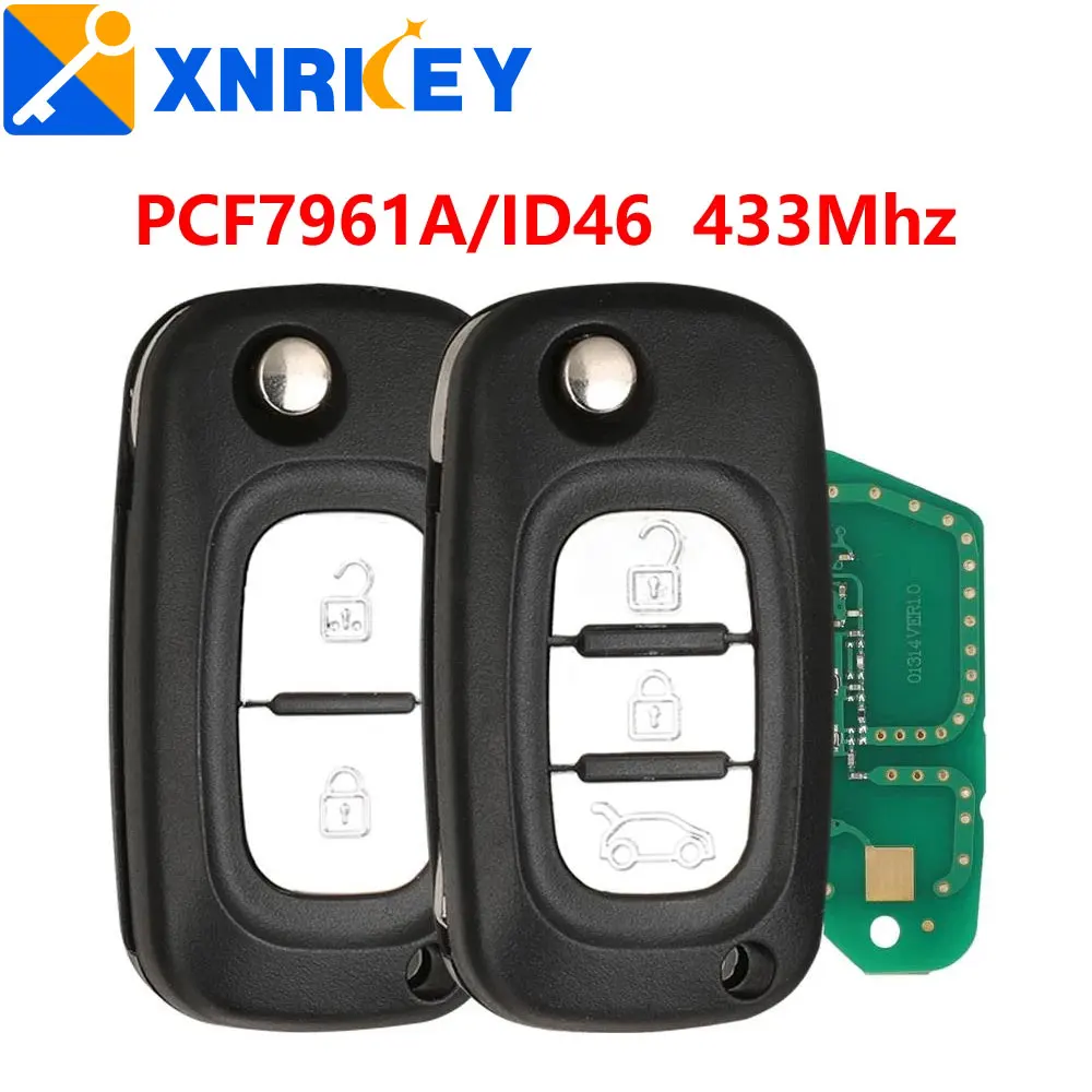 

XNRKEY 2/3 Button Flip Remote Key PCF7961A/ID46 Chip 433Mhz for Renault Clio 3 Fluence Megane 3 Kangoo Modus Alpine Car Key