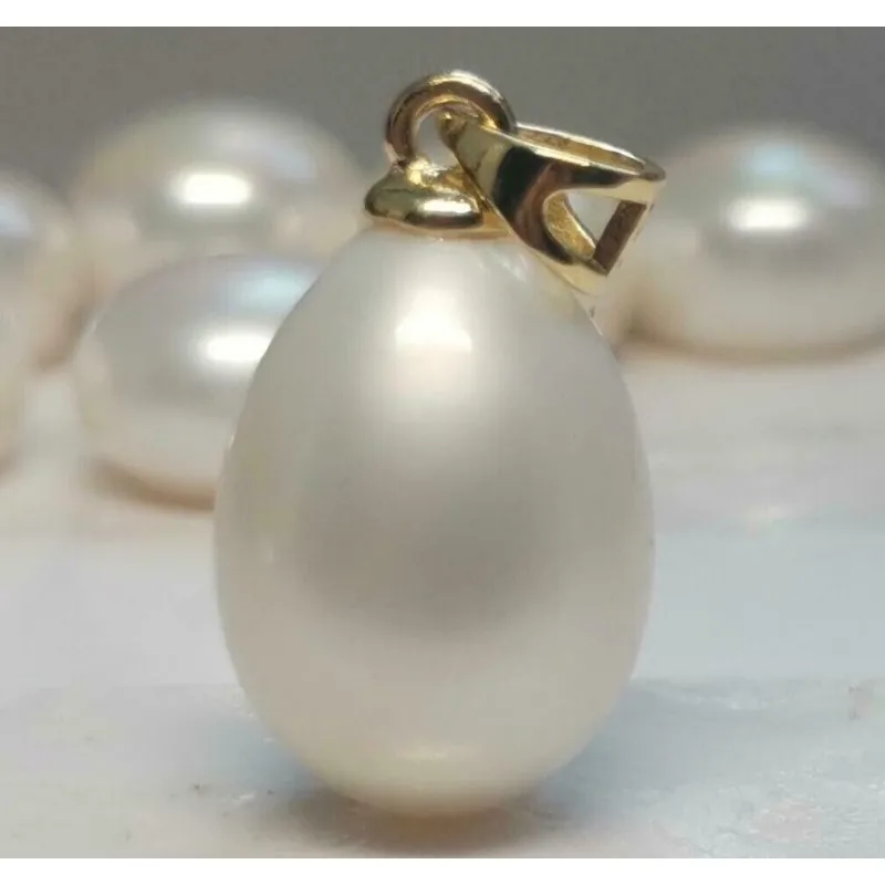 

Genuine New AAAA+ 10.5x14.5mm Akoya White Pearl Women's Pendant Necklace 14k Gold P-