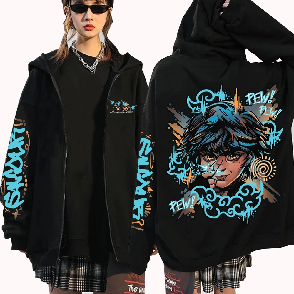 سترة بغطاء للرأس برسومات Arcane Jinx بسحاب Harajuku Hip Hop بلوفر علوي هدية أنيمي