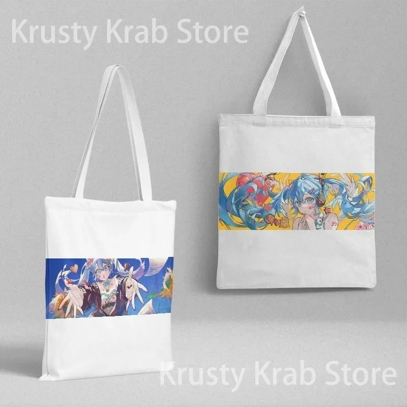 Hatsune Miku Handbags 36x39cm Tote Bag Kawaii Anime Storage Bag Canvas Large Capacity Shopping Bags Double Sided Printing Gifts