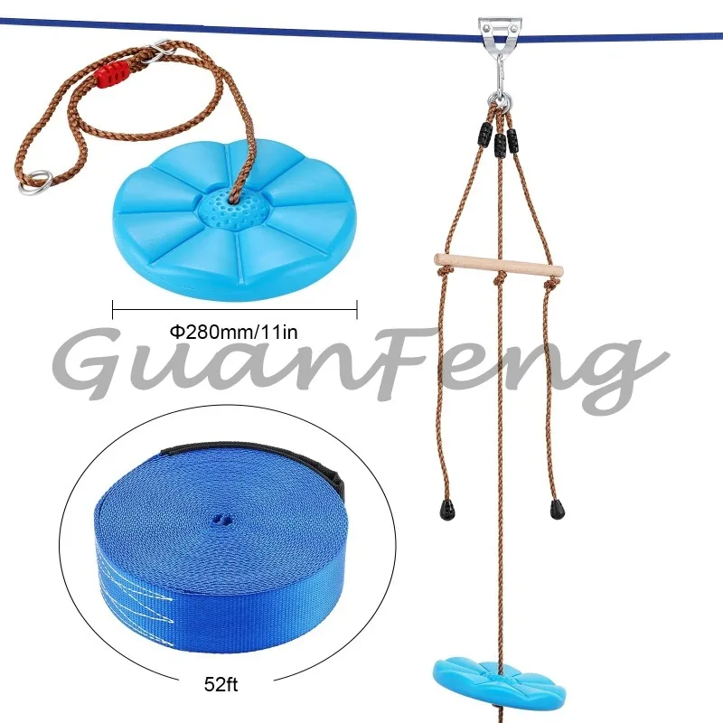 52 Ft Zip Line Kit for Adults Kids, Heavy Duty Backyard Zipline Kit Max Load 500lb Outdoor Play