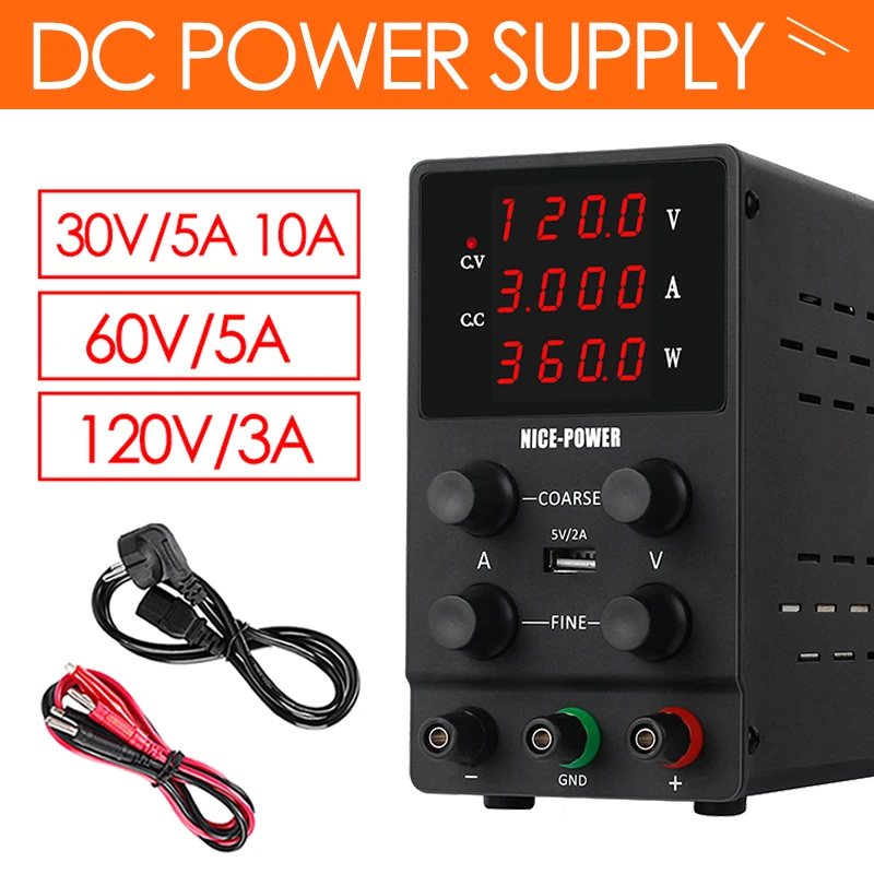 

USB DC Regulated Lab Power Supply Adjustable 30V 10A Laboratory 60V 5A Voltage Regulator Stabilizer Bench Source DIY 120V 3A