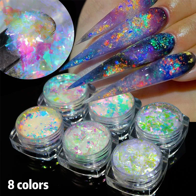 

0.3g Aurora Ice Crystal Opal Powder Nail Glitter Dust Charm Nail Flakes Slice Sparkly Brocade Sequin Manicure