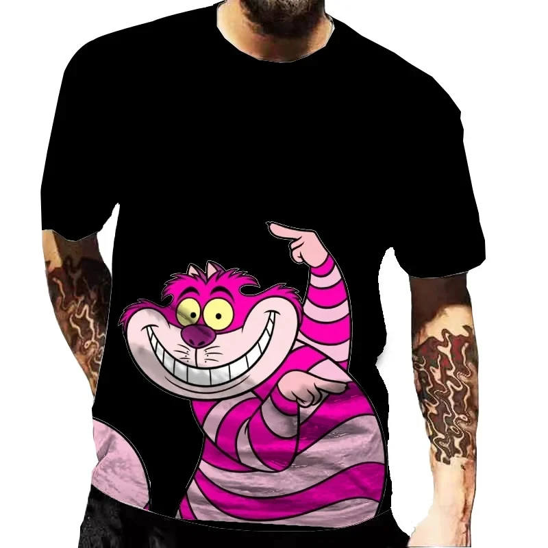 Camiseta de Manches Courtes et Col Rond para Homme et Enfant, Vêtement Gothique Disney, Alice, Chat du Cheshire, Imprimé de Dessin
