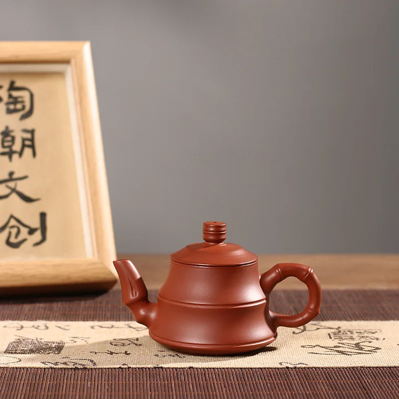 Chaozhou Raw Ore Red Clay Pure Handmade Hand-pulled Bamboo Joint Teapot, 3-Cup Wuchuangda Handcrafted Kung Fu Red Clay Teapot