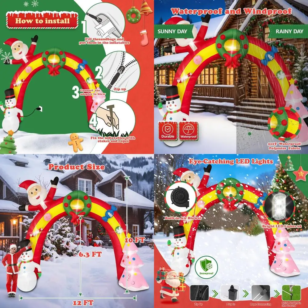 

Giant 12FT Christmas Arch with LED Lights: Outdoor Xmas Tree, Santa, Snowman Decorations