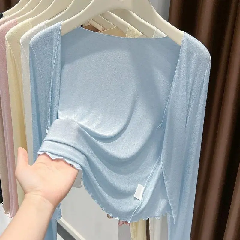 Women's Short Sleeveless Cardigan Sun Protection Outerwear Thin Pure Color Summer Top with Strap Dresses V-Neck Dry Fast
