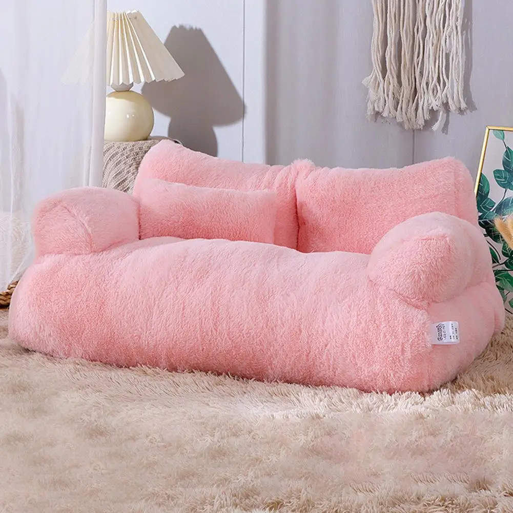 Sofá-cama rosa para animais de estimação, cama macia e confortável para animais de estimação com capa removível e lavável, almofada antiderrapante para dormir em gato, sofá de pelúcia fofo