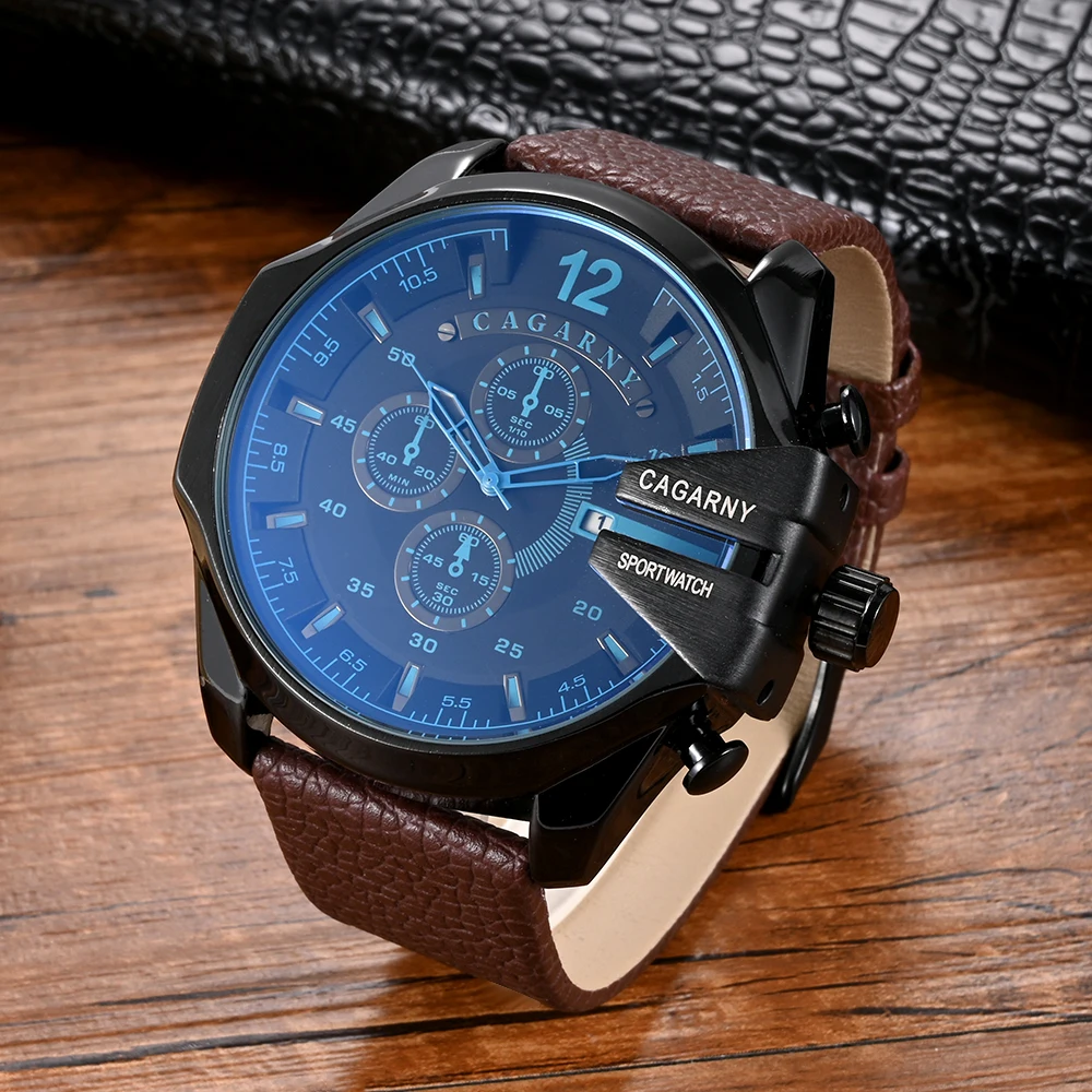 CAGARNY Brand Large dial 6839 Fashion Casual Watch for Men Waterproof Date Leather Band Man\'s Quartz Watches Classic Male Clock