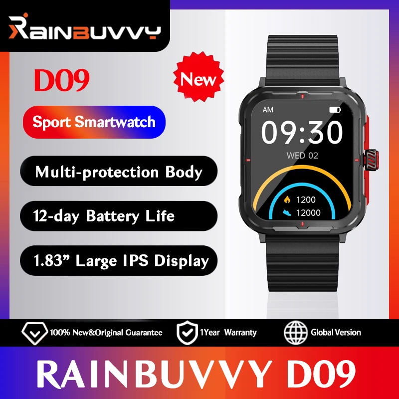 Rainbuvvy D09 Smart Watch Equipped Heart Rate Monitoring Bluetooth Call  AI Voice Assistant 1.83'' HD Screen NFC Health Monitor