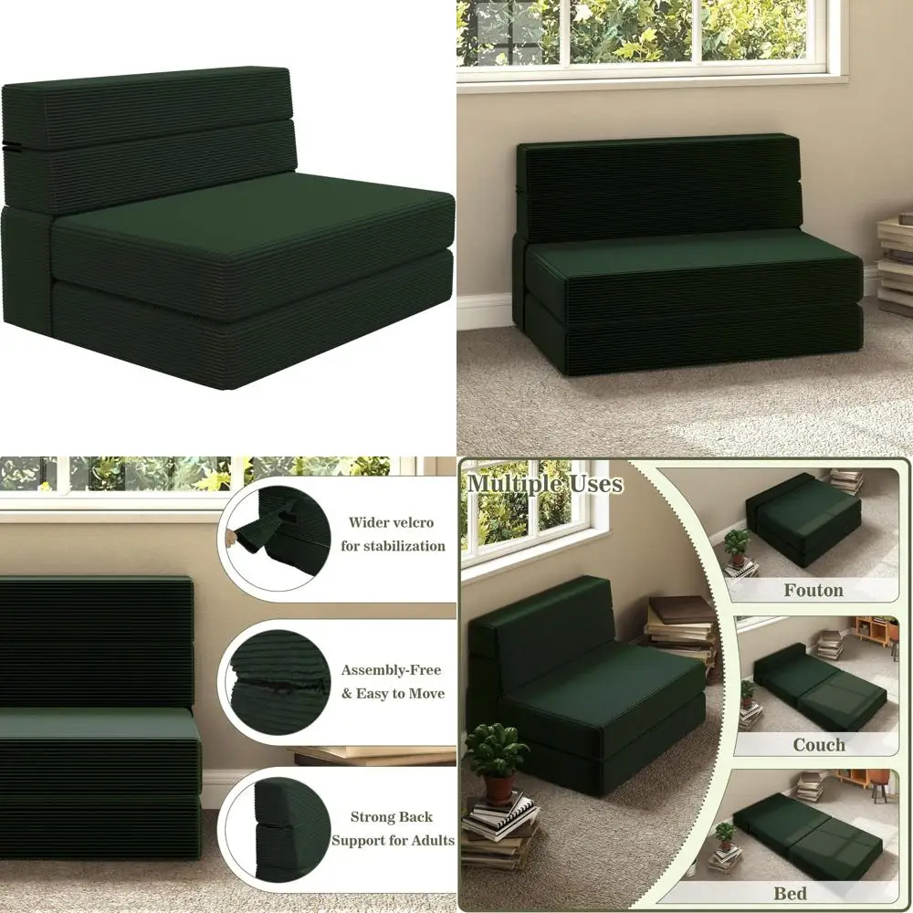 Memory Foam Sofa Bed, Foldable Couch Floor Mattress Futon, Convertible Sleeper Chair with Back Support for Living Rooms