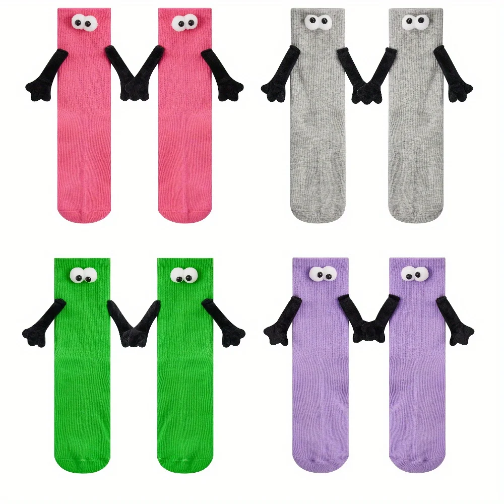 

4 pairs of magnetic hand-held socks for couples, creative, fun, casual, fashionable, personalized short socks for couples, gifts