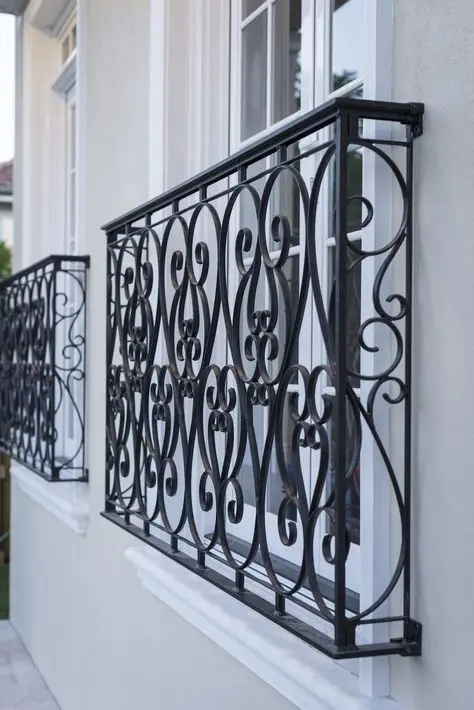 التخصيص درابزين شرفة الحديد المطاوع الحديثة | درابزين مسحوق مضاد للصدأ مع مسامير أمان للشرفات والسلالم #6