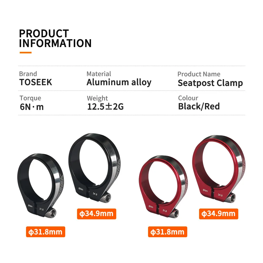 TOSEEK Bike Seat Post Clamp Bicycle Seatpost Clamps Cycling Parts 31.8/34.9mm Aluminum Alloy Ultralight 13g