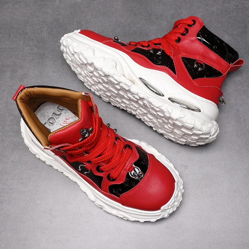 

Men's High-Top Casual Shoes, Street Punk Biker Boots, Thick-Soled Leather Boots, Red Shoes for the Year of Birth, Trendy Men's Shoes, Youth Outdoor Hiking Shoes, Versatile Skateboard Shoes